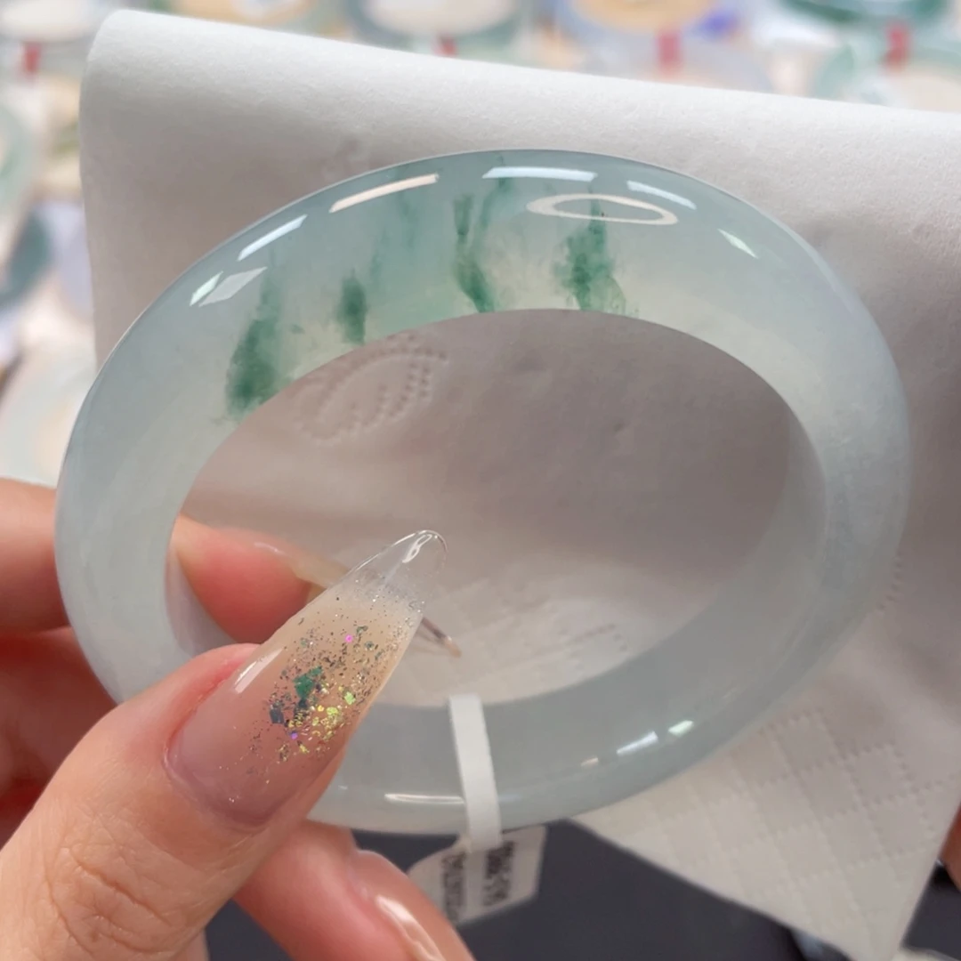 未镶嵌手镯翡翠54.5特价冰透飘花19号