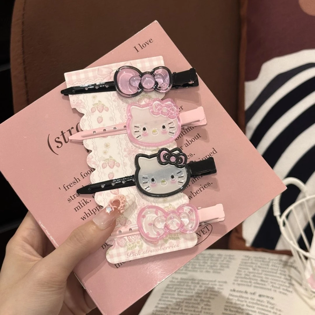 可爱少女透色KT猫发夹ins长款碎发刘海夹鸭嘴夹边夹少女发卡发饰