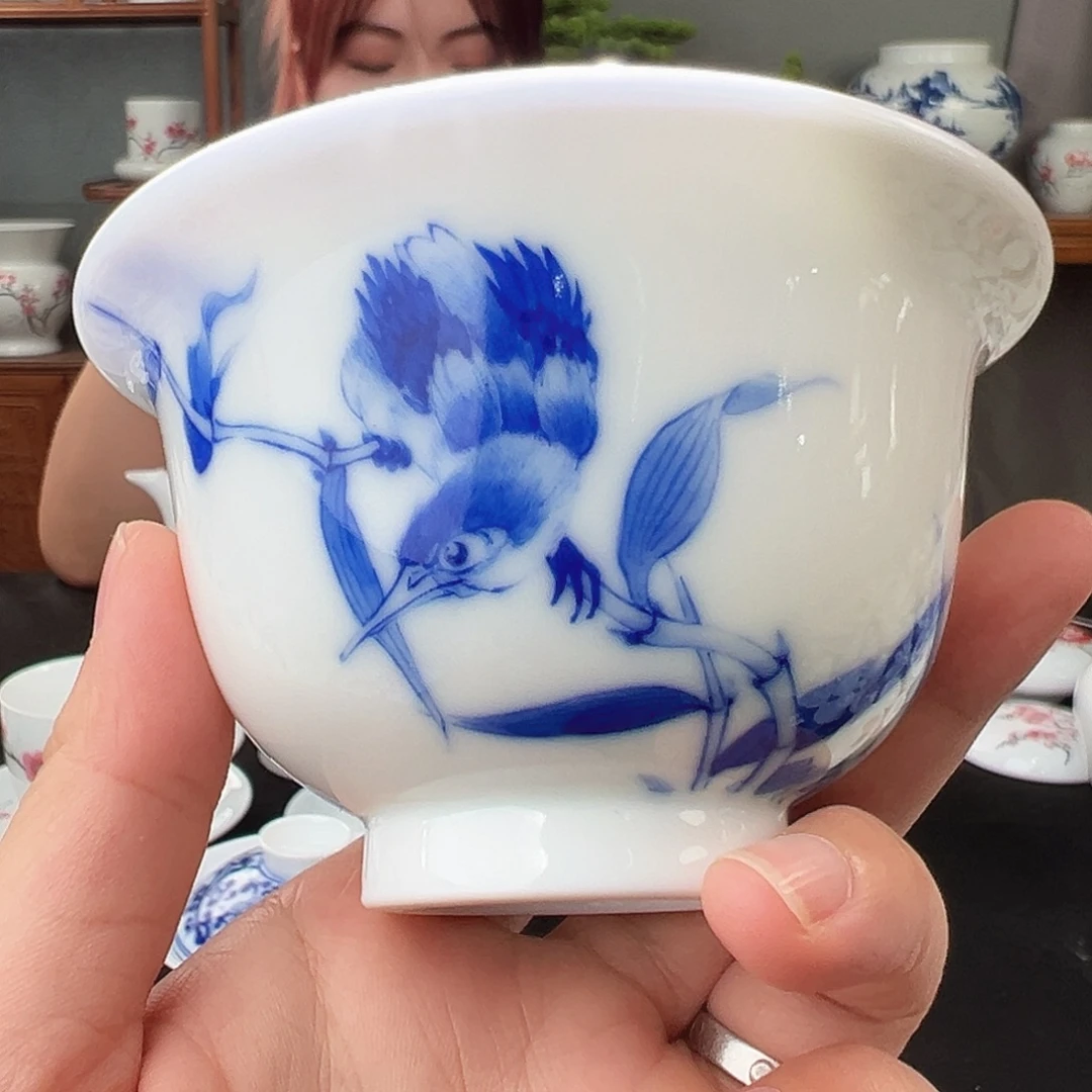 柴窑 青花单翠压手杯