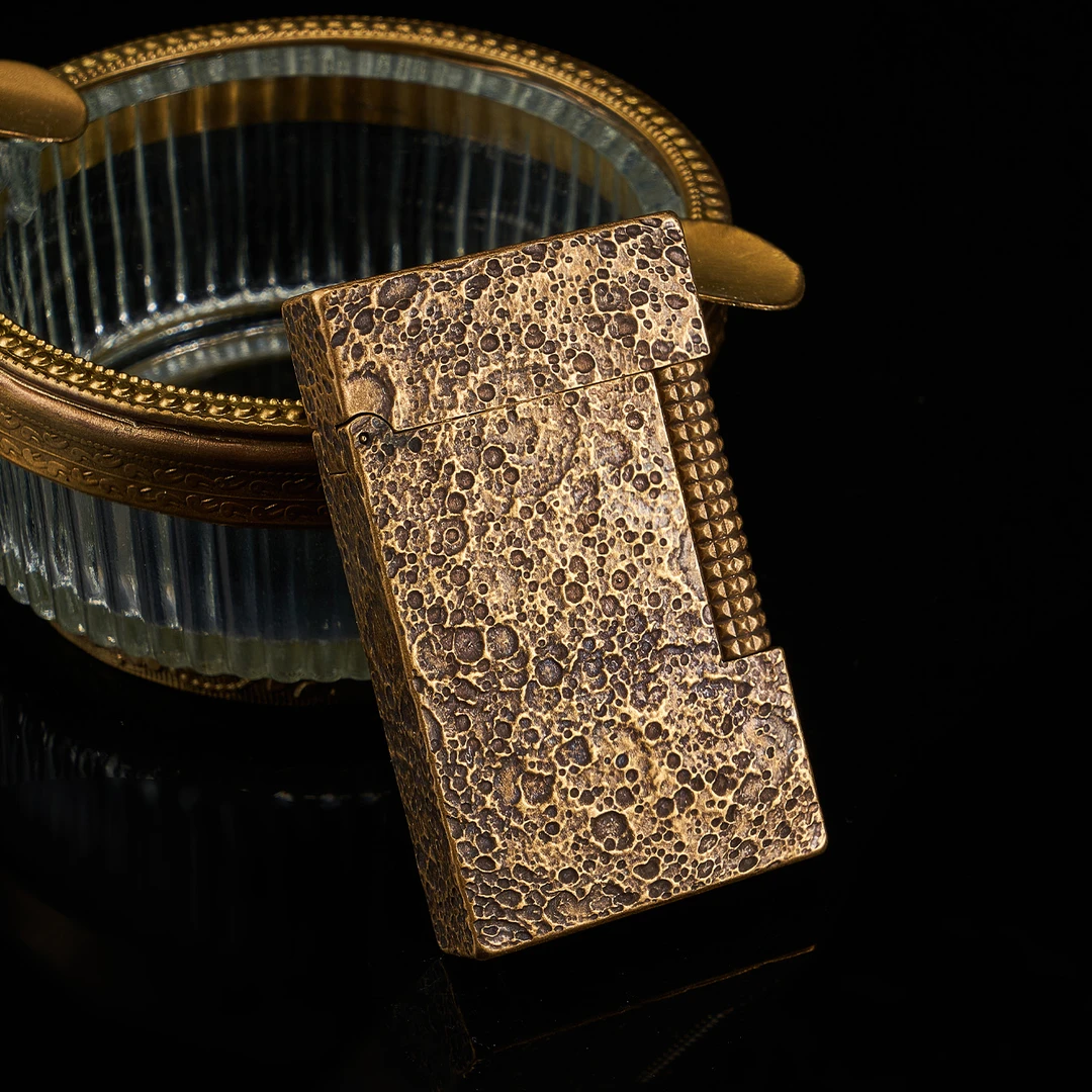 TSHOMX【月壤】商务高档纯铜朗声打火机金色锤纹石坑送男生生日礼物