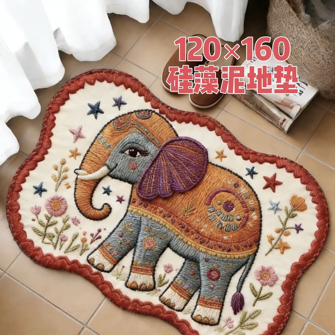 [花丛吉象120*160]5D立体风硅藻泥加厚防滑适合卧室客厅地垫