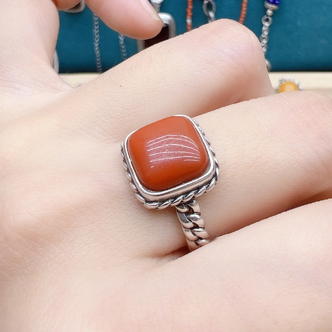玛瑙/玉髓戒指银S925镶嵌