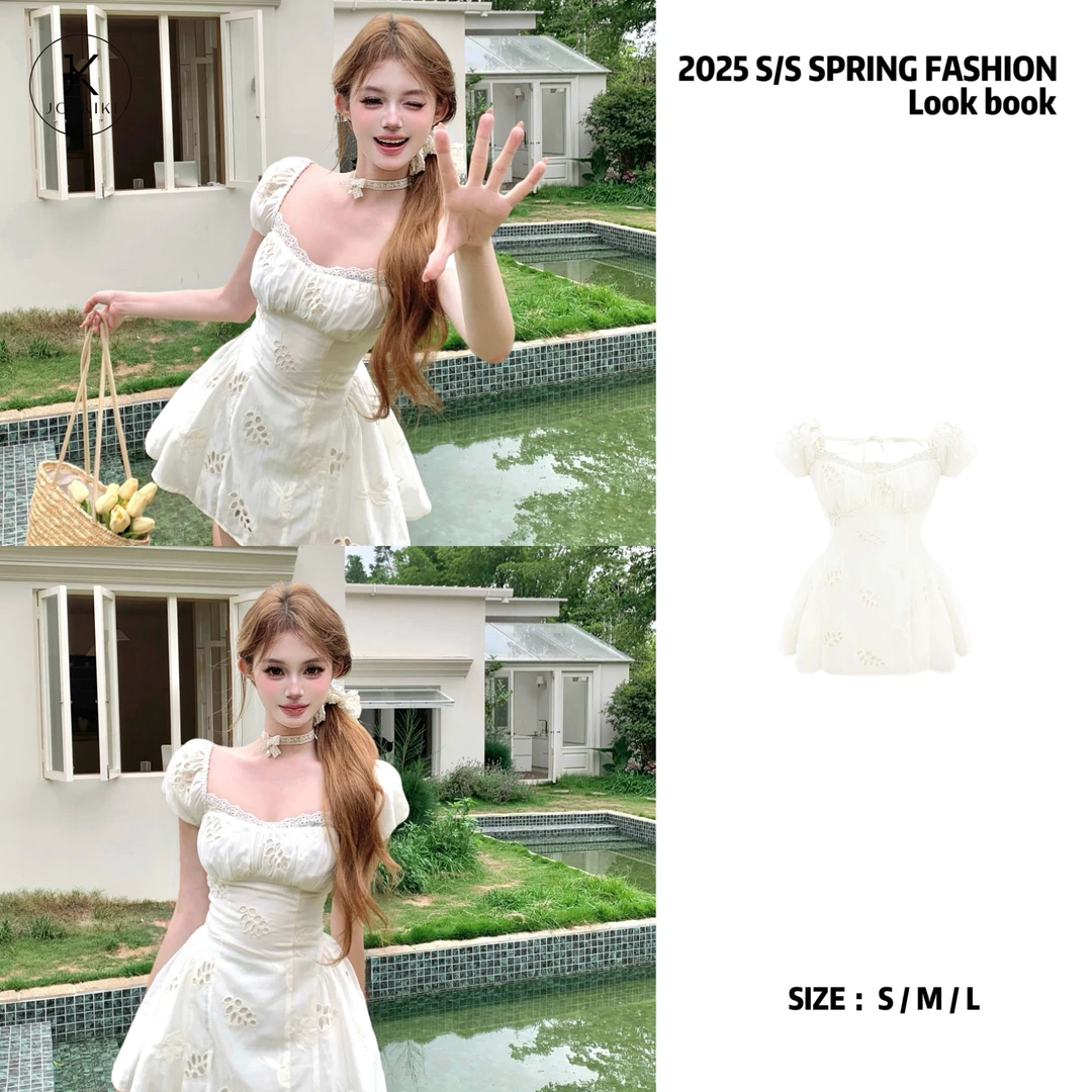 JOYKIKI金金【白茶不予】纯欲气质重工立体绣花设计连衣裙J25A531