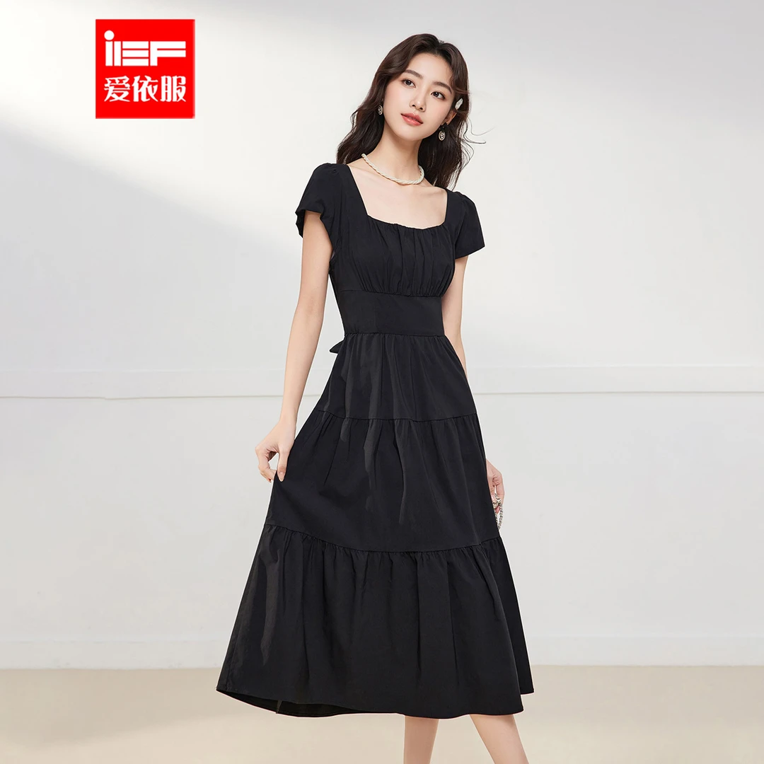 IEF/爱依服2025新款夏季氛围感赫本风时尚百搭梭织连衣长裙