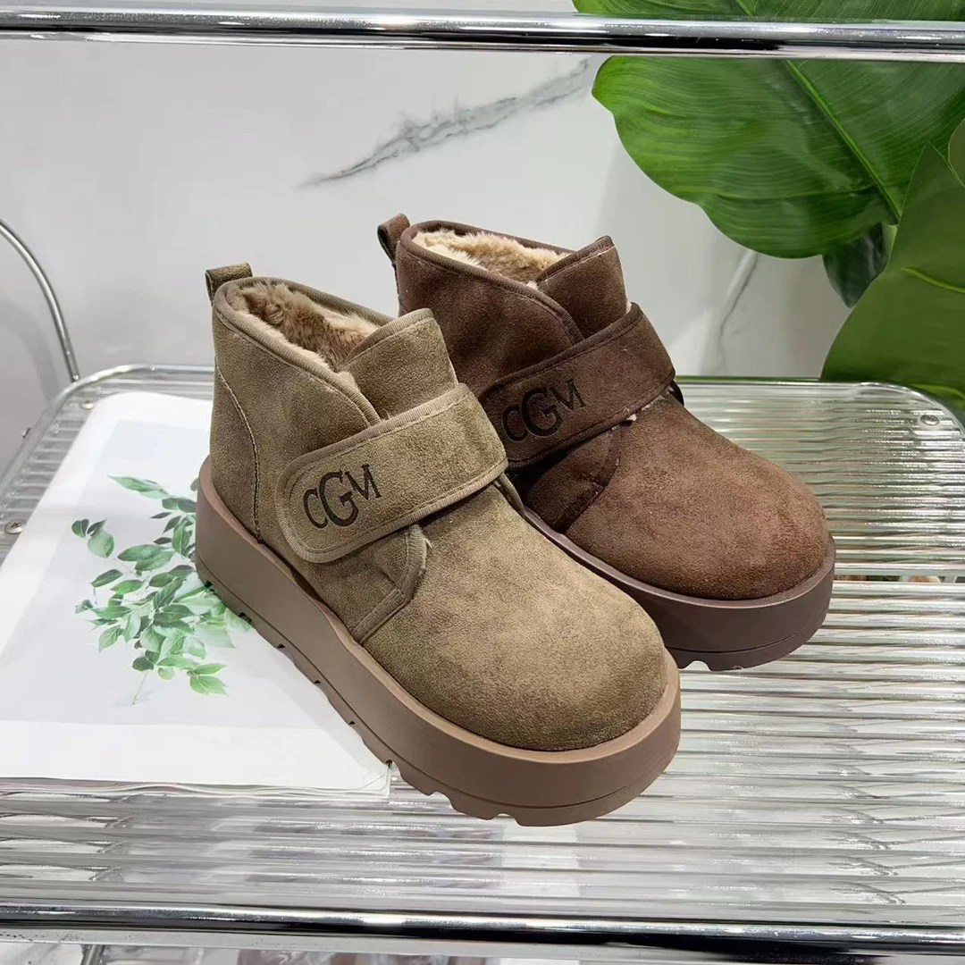 冬季新款短筒魔术贴加绒保暖增高厚底休闲雪地靴11-8