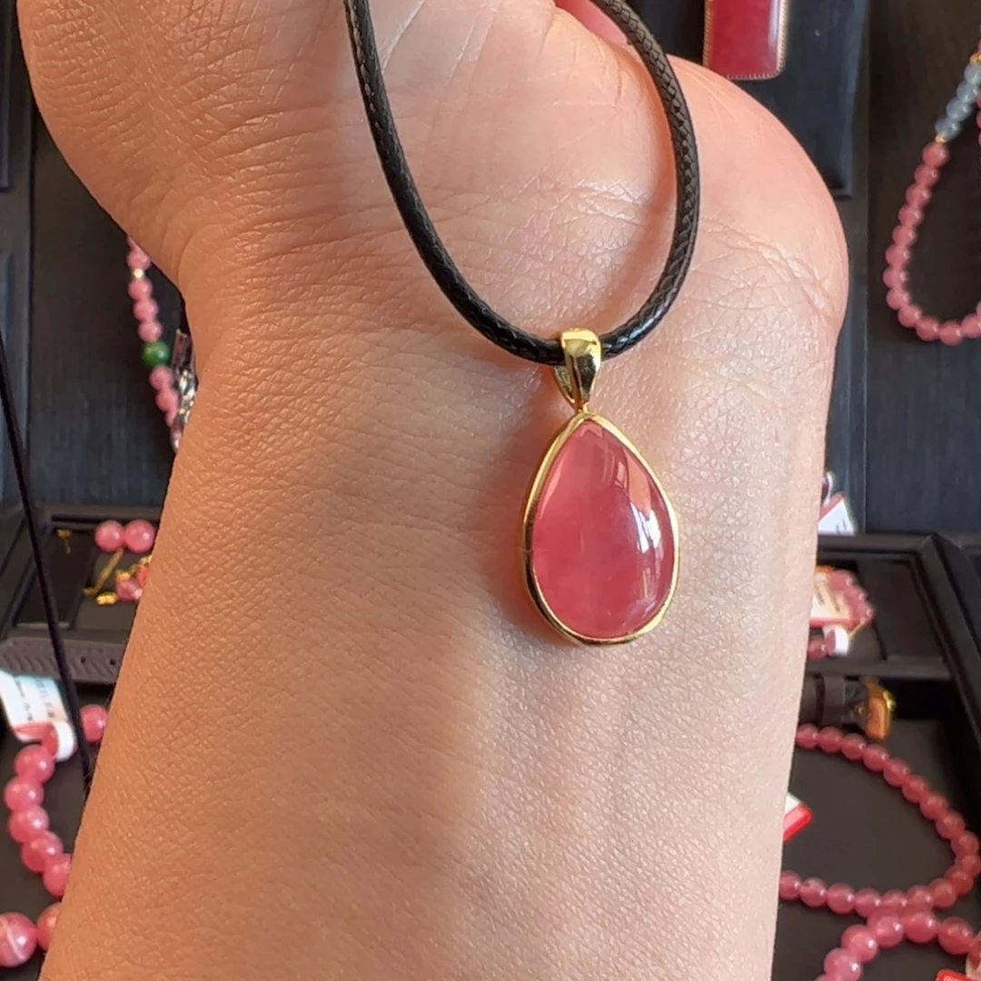 菱锰矿（红纹石）银S925镶嵌吊坠(不含链)