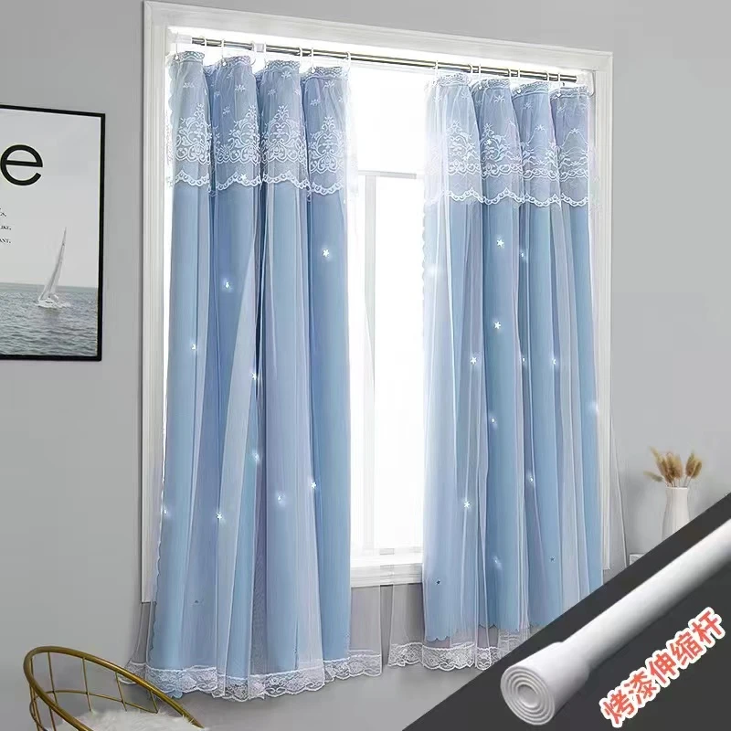 【送杆一套】免打孔安装窗帘卧室全遮光窗帘双层带纱防晒隔热飘窗帘