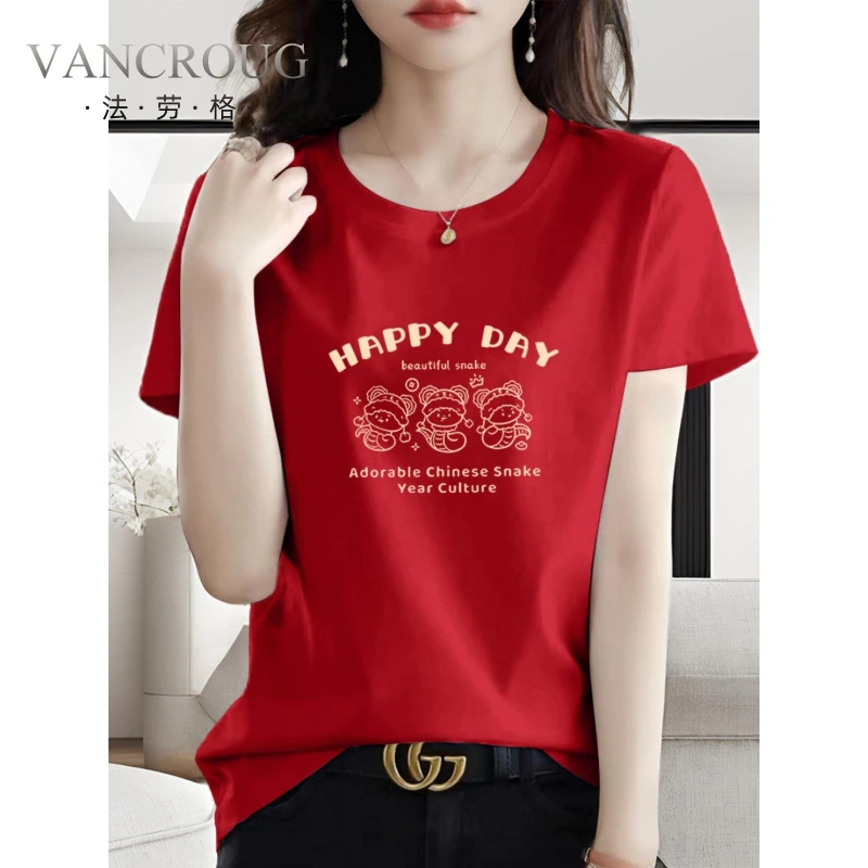 法劳格韩系红色棉短袖t恤女2025夏季时尚百搭宽老钱风松弛感女
