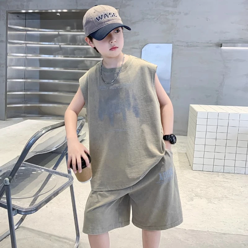 童装男童夏装套装2025新款儿童背心夏款中大童薄款夏季运动男孩潮