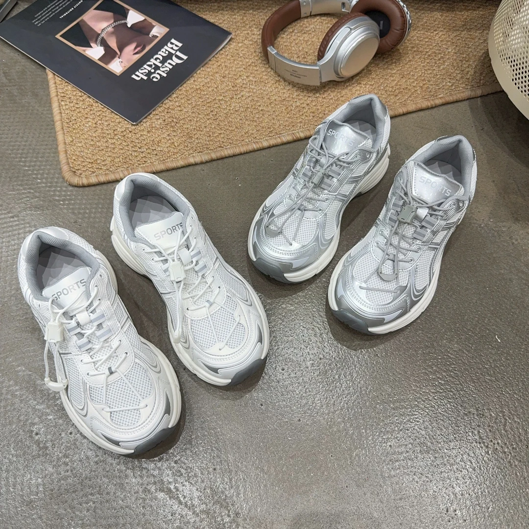 225-2 夏季新品女真皮拼接网面厚底老爹鞋休闲鞋时尚舒适透气潮鞋