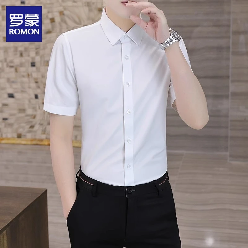 罗蒙男士短袖衬衫2025夏季新款高级坠感抗皱免烫商务衬衣职业正装