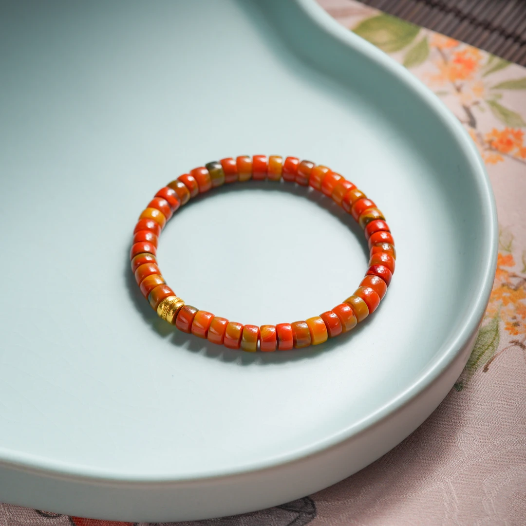 『博姐臻选』·落希丨皮浆老料南红*18K金镶嵌*典藏级手串*S6191