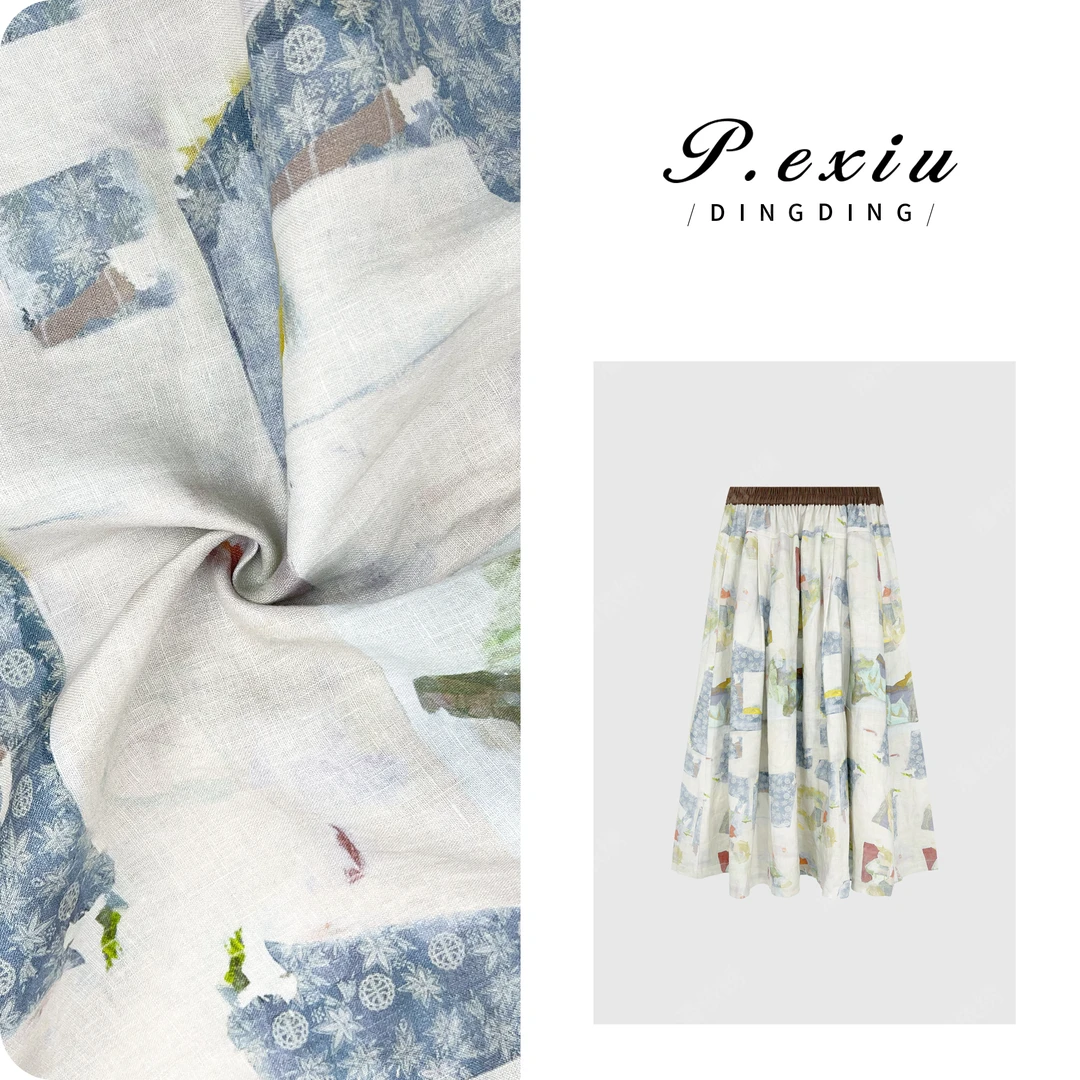 【春日絮语】100%亚麻春日油画感半身裙 M8601