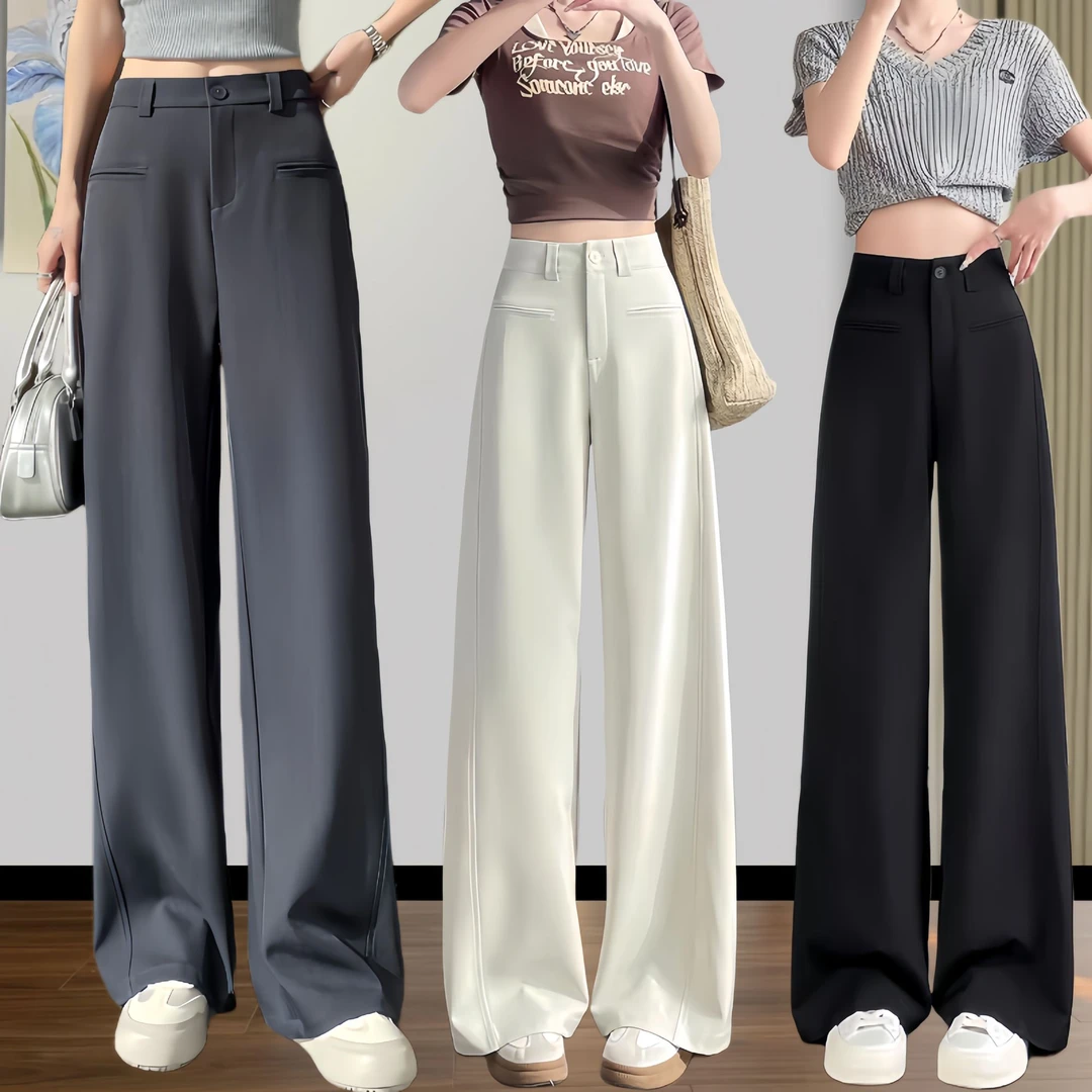 2025春夏直筒西装休闲裤女梨形身材高腰遮胯显瘦窄版阔腿裤8511