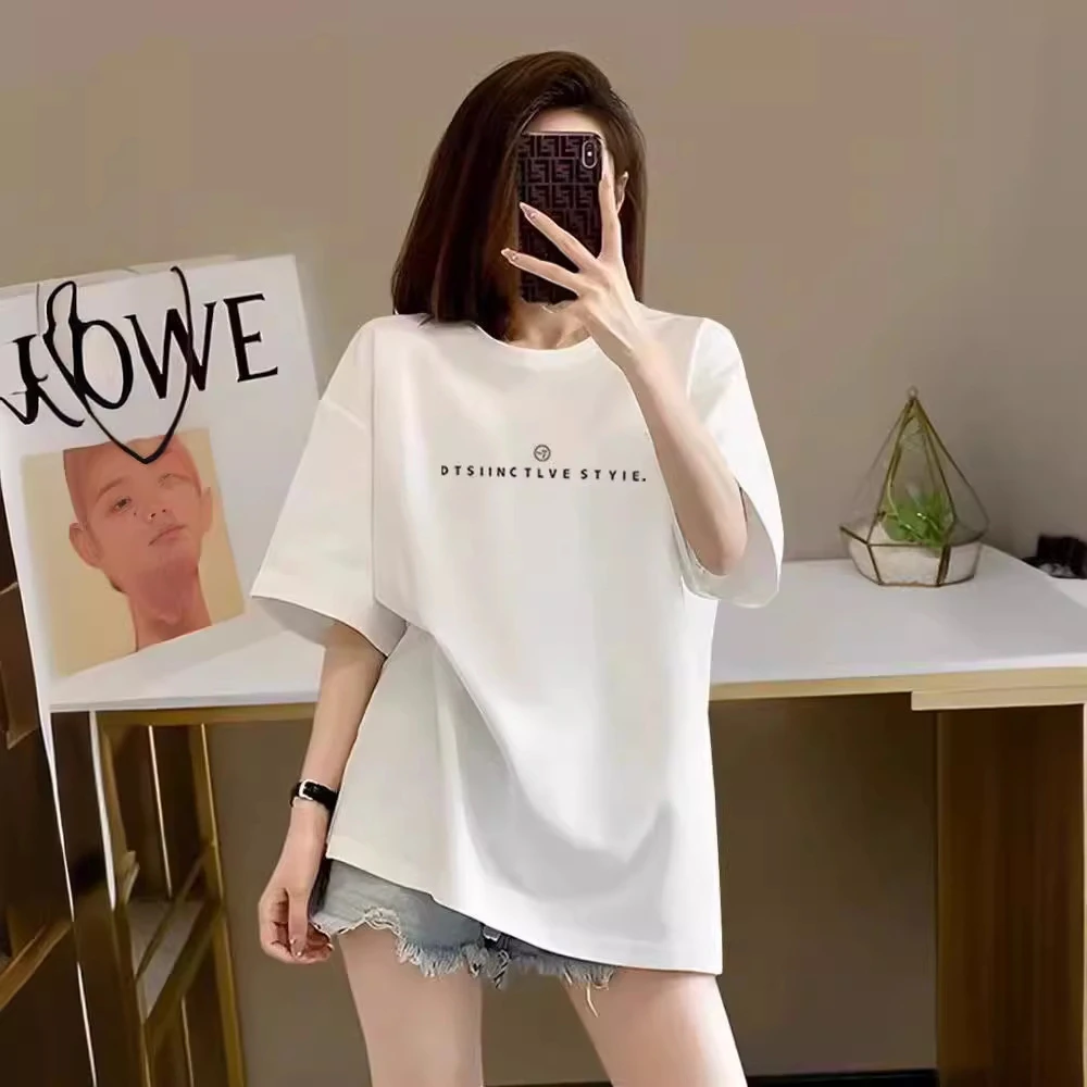 短袖宽松型中长款T恤半袖盖屁股ins白色休闲