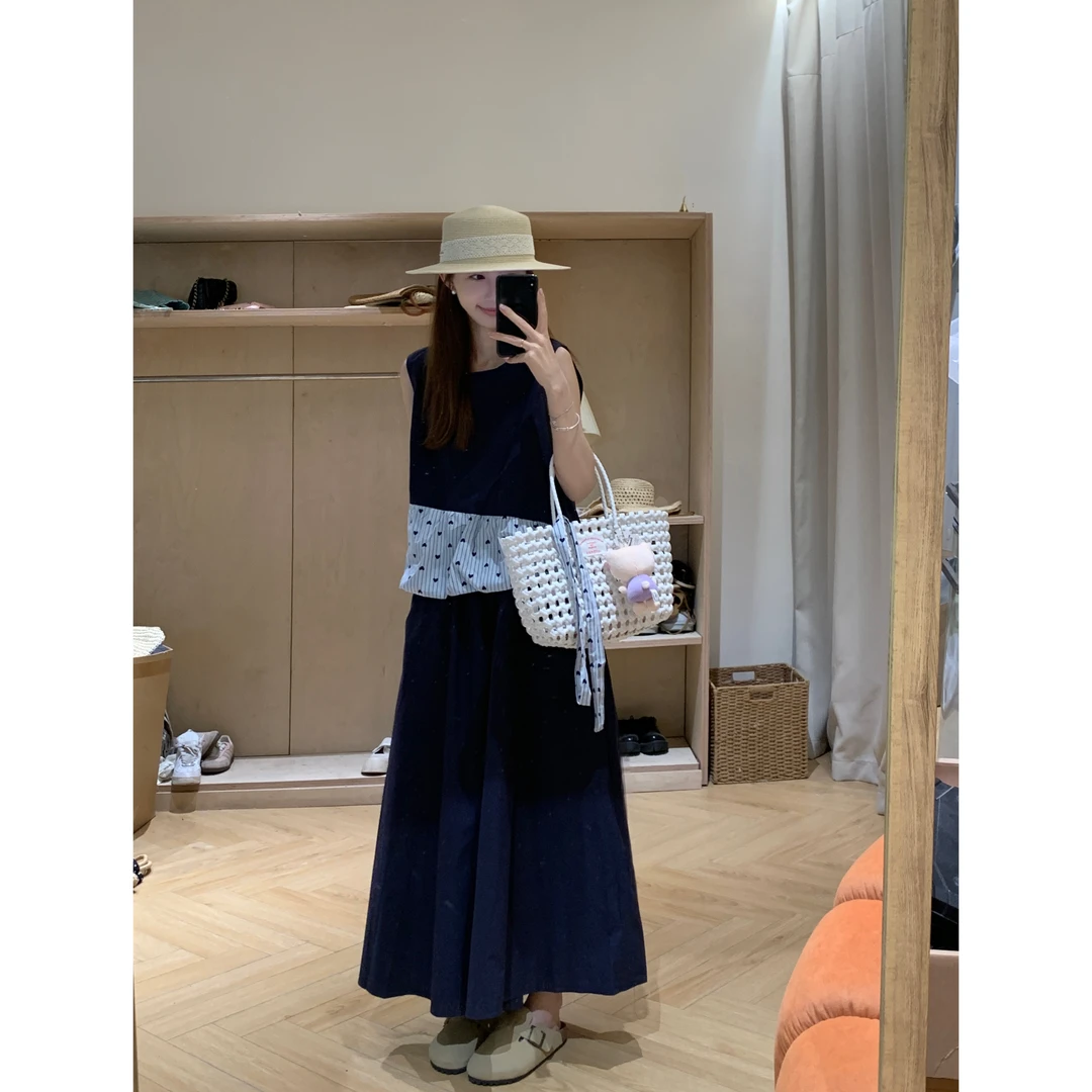 [YS] 爱心拼接背心小衫+裙裤套装（送丝带）~1148