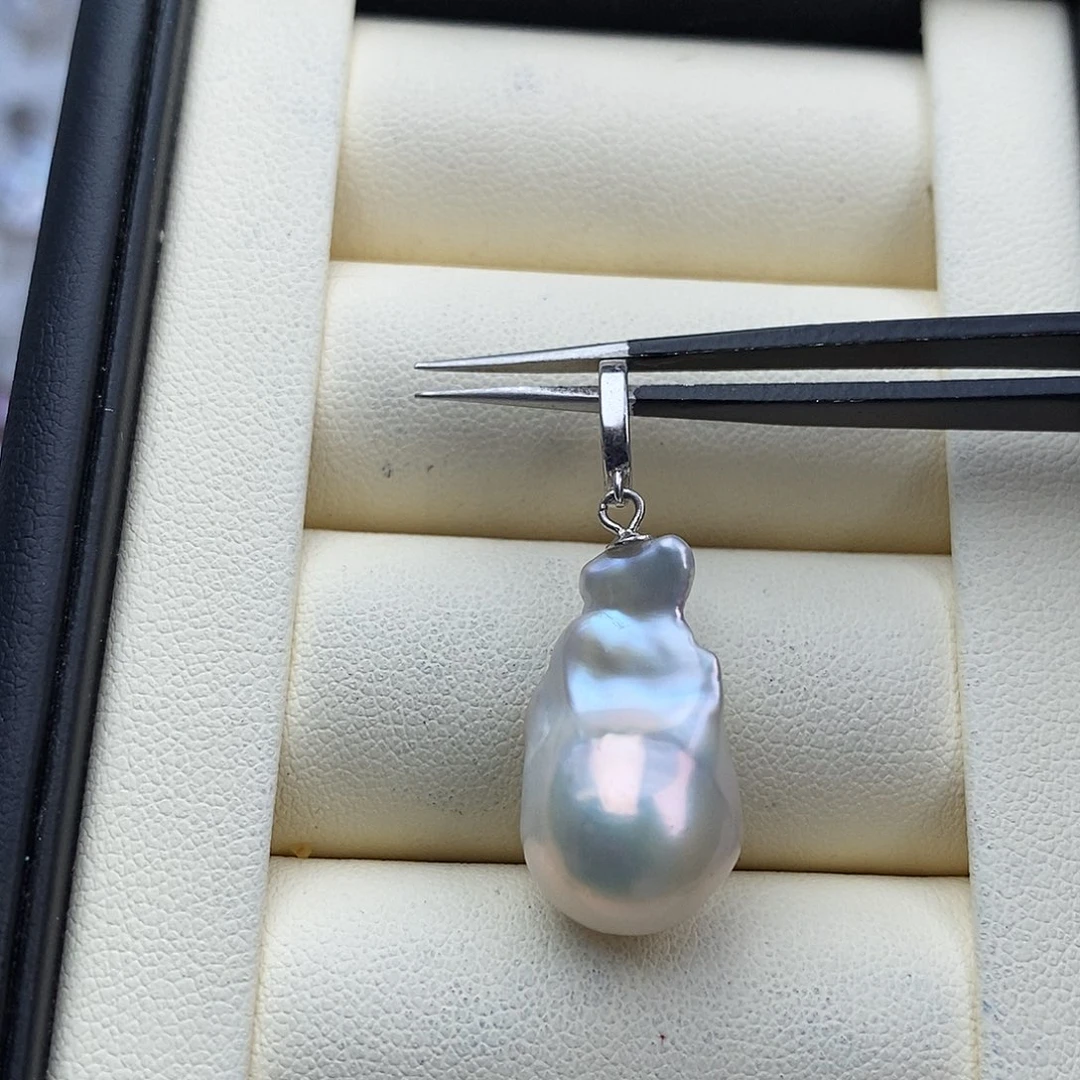 淡水珍珠银S925镶嵌吊坠(不含链)26