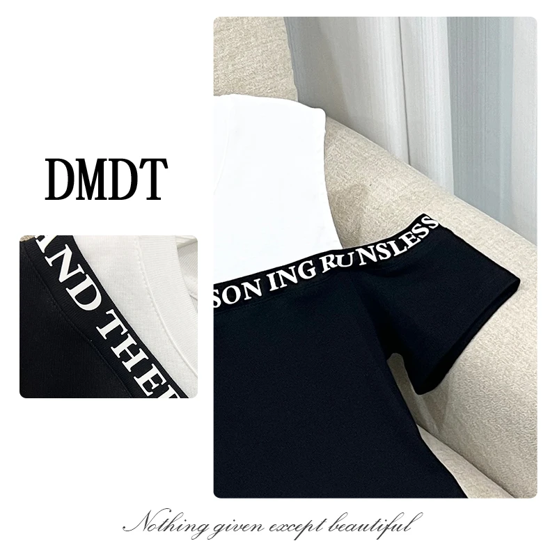 【DMDT服饰】新品 “回头率爆表”字母印花露肩显瘦女T恤6373