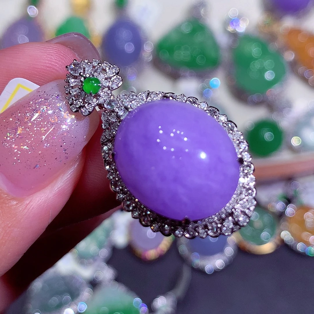 翡翠18K金镶嵌吊坠(不含链)