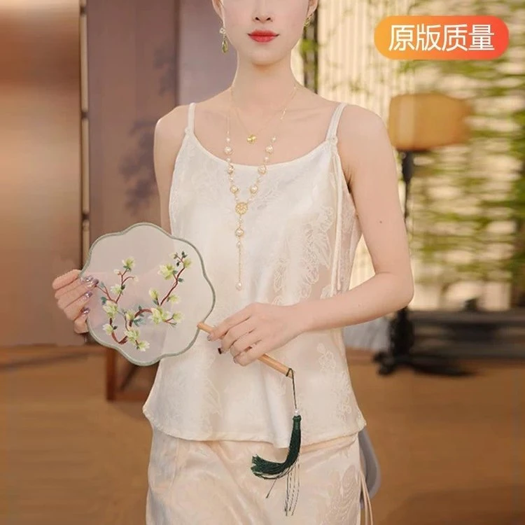 复古吊带夏季新中式静奢风文艺吊带通勤背心中国风百搭直筒型