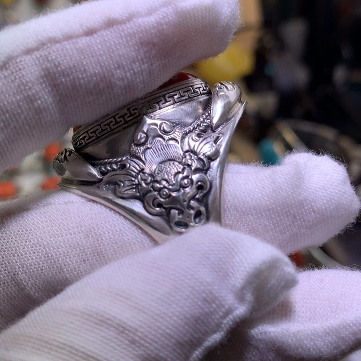 9***0足银纯银纯手工制作工艺开口戒指