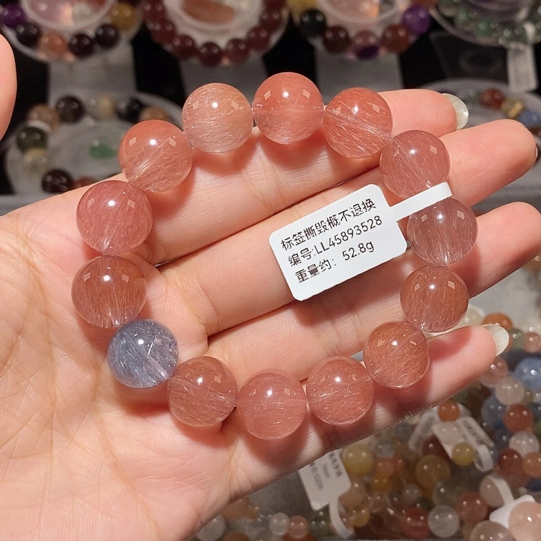 清***月水晶手链未镶嵌粉钢丝手链J