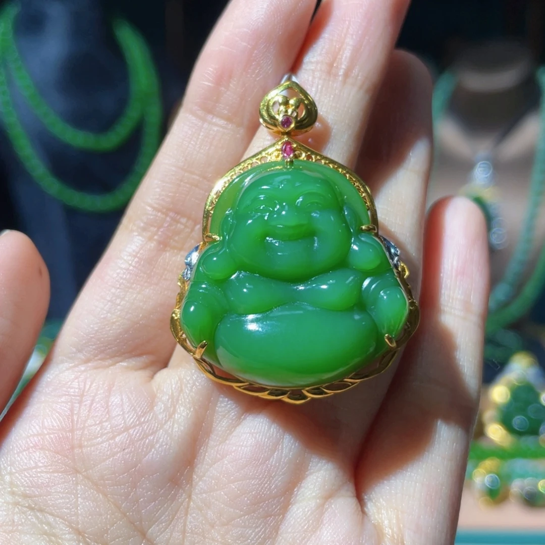 和田玉（碧玉）18K金镶嵌颈饰