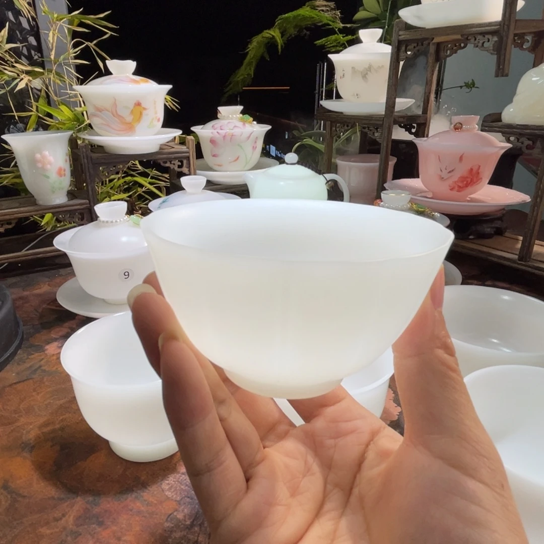 冰晶璞玉素烧莲花压手杯100ml