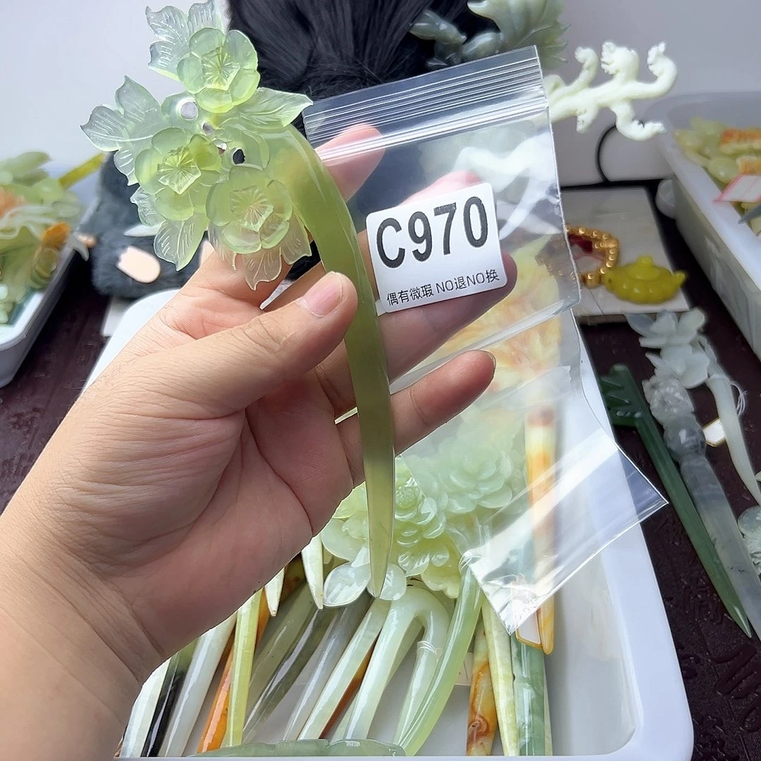 合金蛇纹石玉发饰凉*