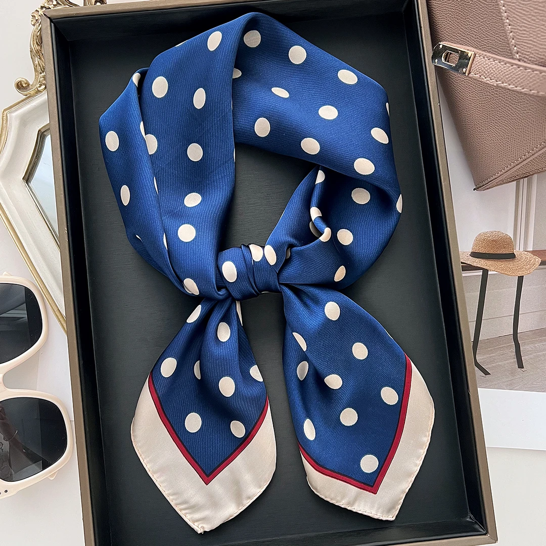 英国CospKosp春秋新款蓝色波点丝巾精致洋气领巾薄款女士丝巾百搭
