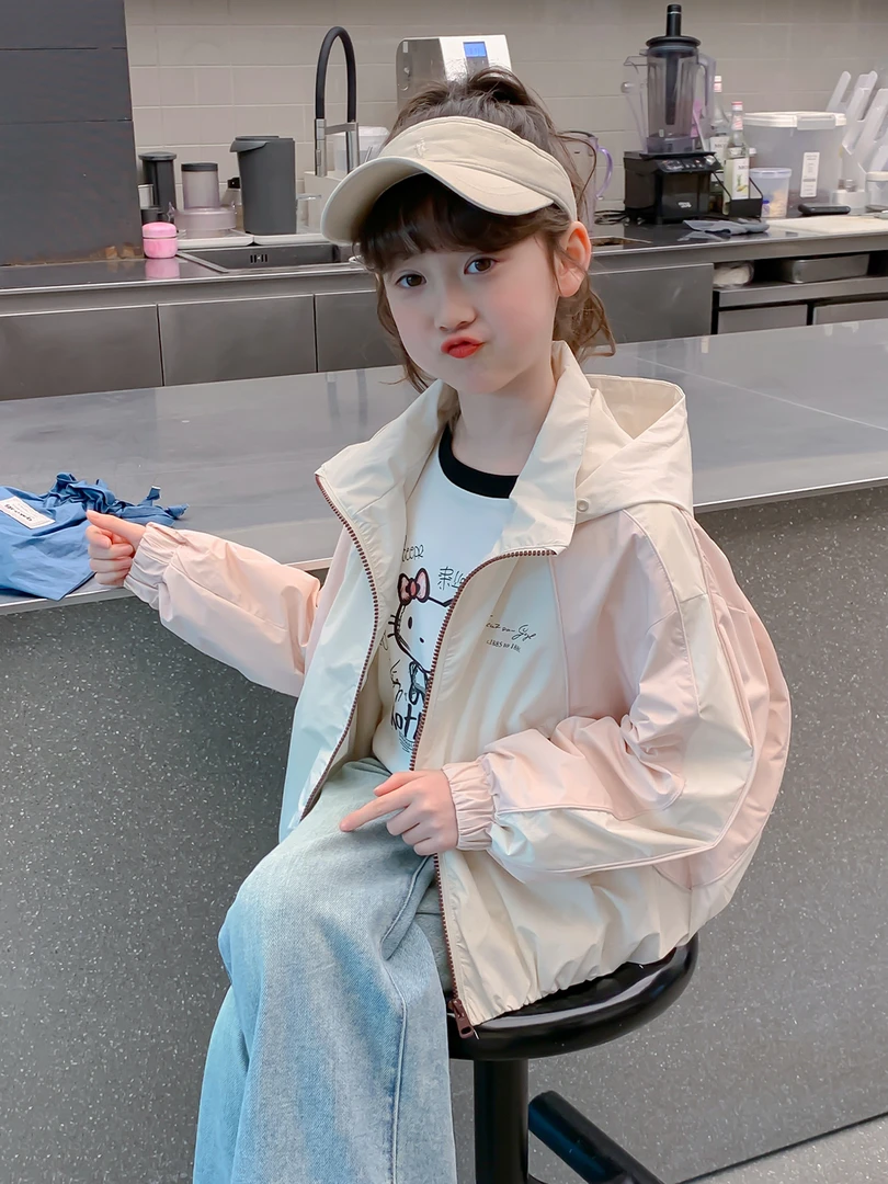 女童外套春秋款2025新款洋气童装小女孩韩版秋季连帽上衣儿童秋装