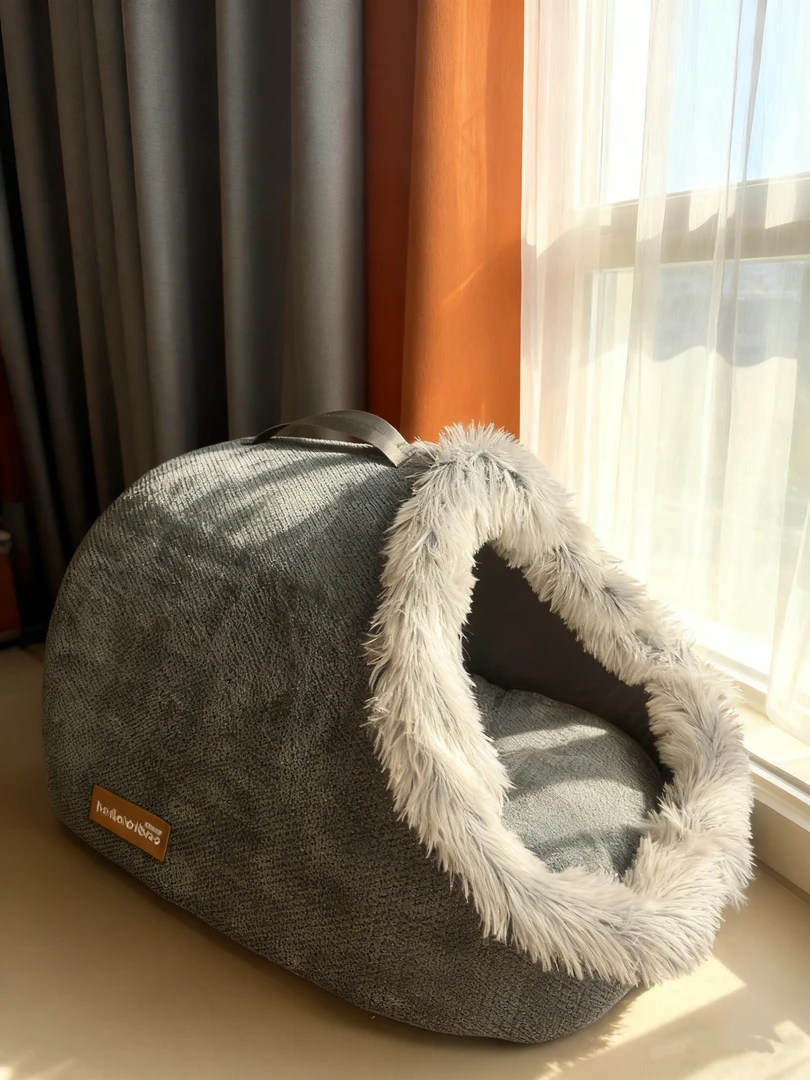 拖鞋猫窝冬天保暖狗窝半封闭长毛绒手提猫咪狗狗宠物窝冬季保暖