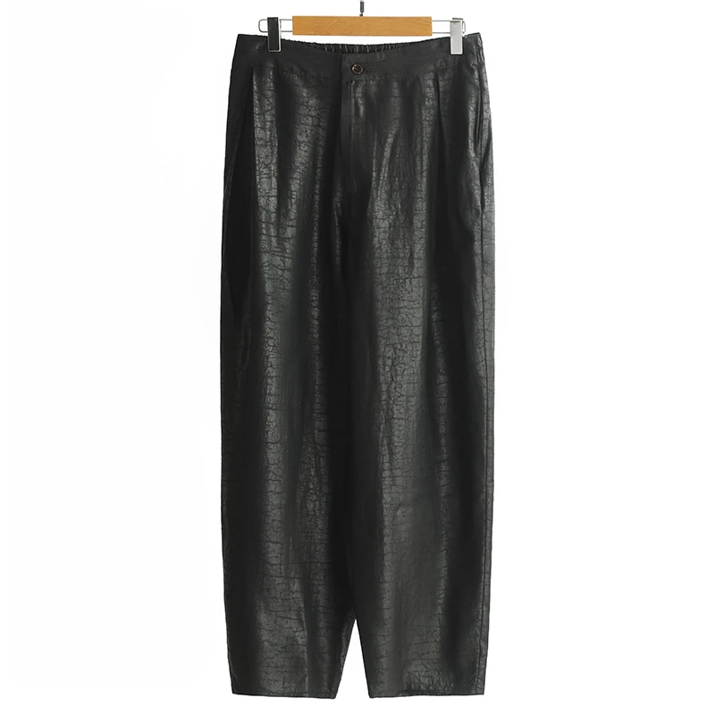 23C581【男装】桑蚕丝龟裂纹香云纱休闲长裤萝卜裤