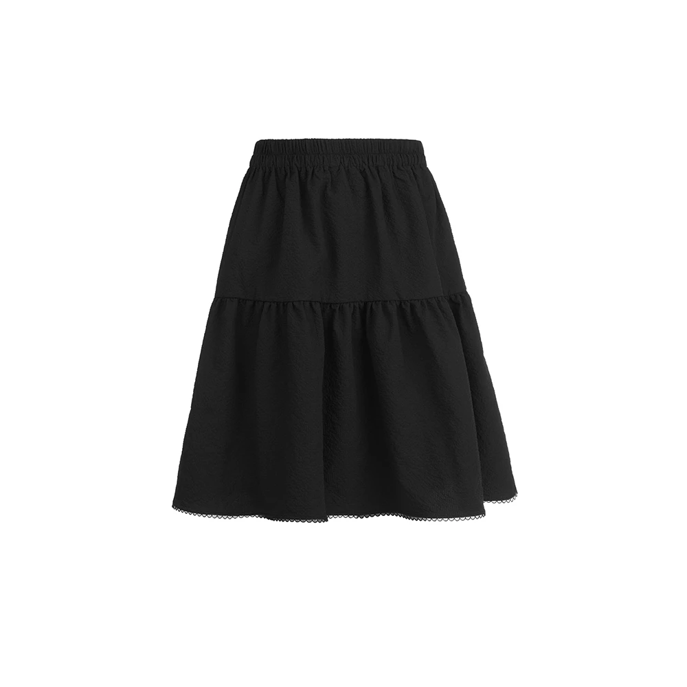 S·DEER百搭纯色百褶高腰胖mm显瘦短裙A字遮肉松紧腰S252Z1303