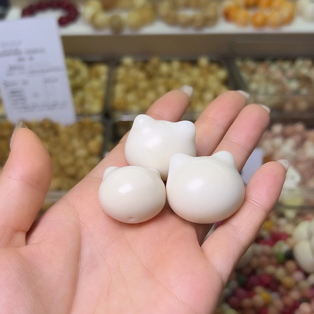 菩提根/象牙果手串微瑕上下孔猫头3颗有裂