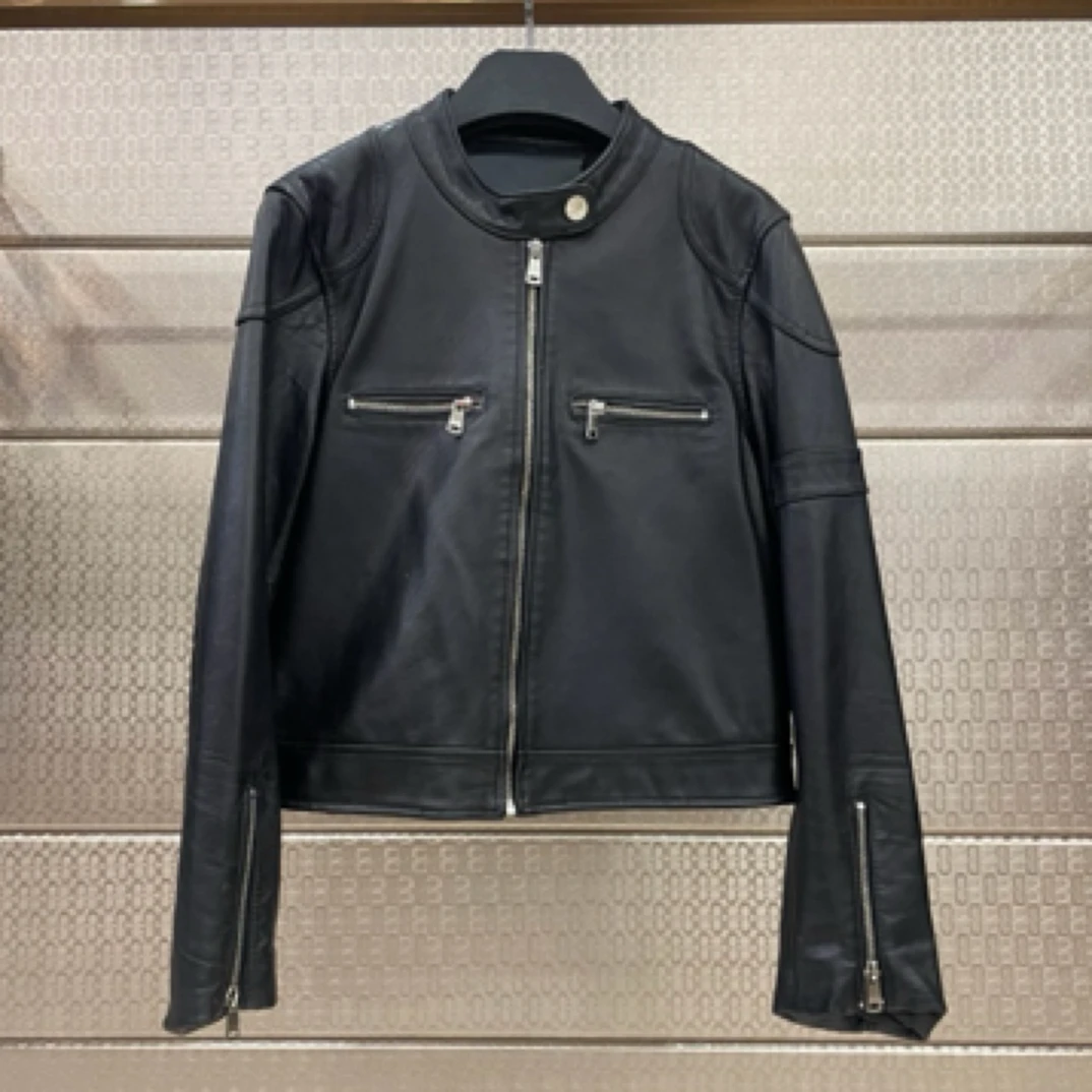 32050短款百搭女士机车款真皮绵羊皮