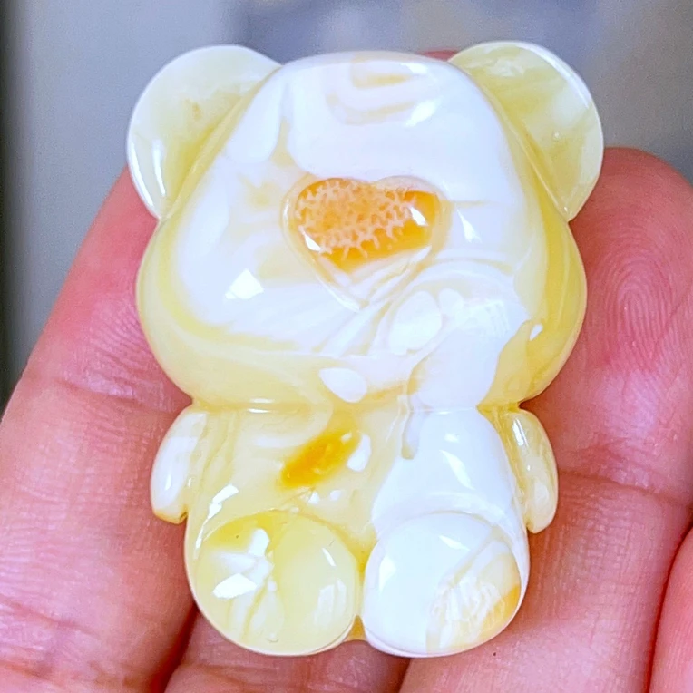 天然琥珀蜜蜡白蜜小熊吊坠无杂裂可爱精致