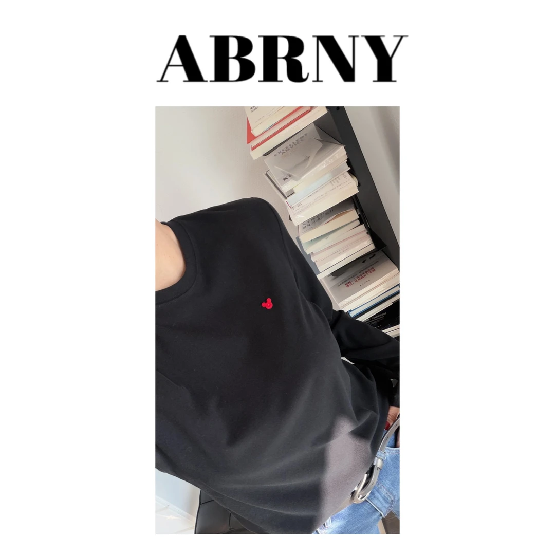 许小黑【云感米奇】新款绒感圆领宽松刺绣小标休闲T恤上衣7259