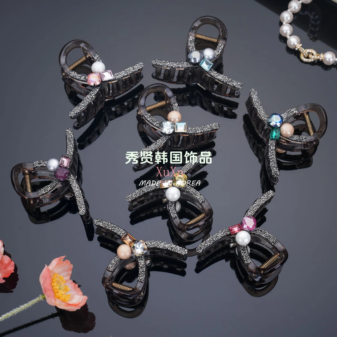 韩国设计师珠钻砂糖抓夹后脑勺发量多专用发夹抓夹小众发夹女团