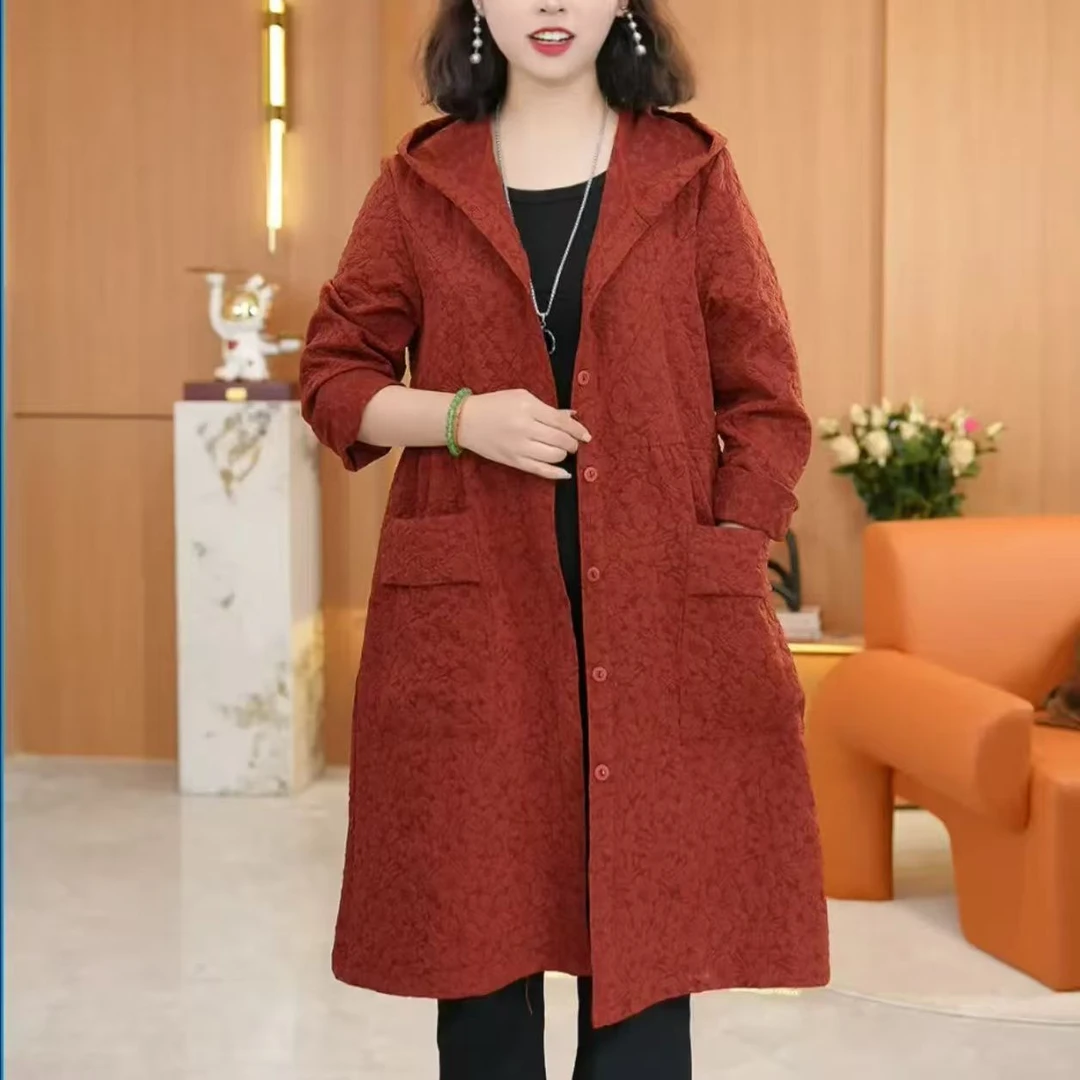 【衣雅严选】8068-1558#新款重磅百搭舒适浮雕提花连帽风衣外套