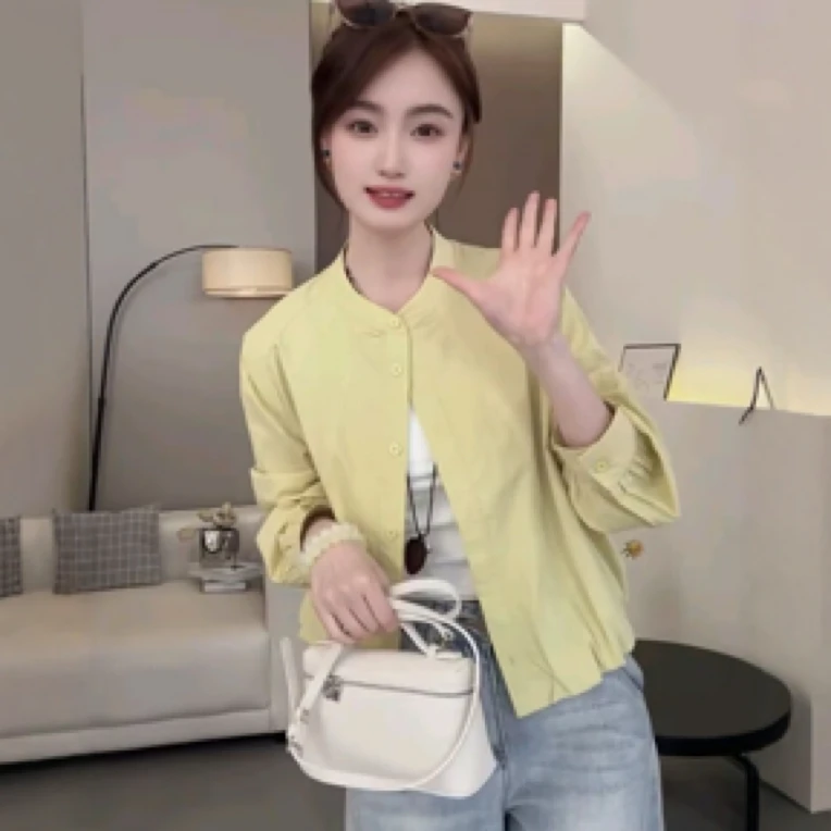 欧货高级感立领衬衫女2025春夏新款欧若风时尚洋气防晒衣短款开衫