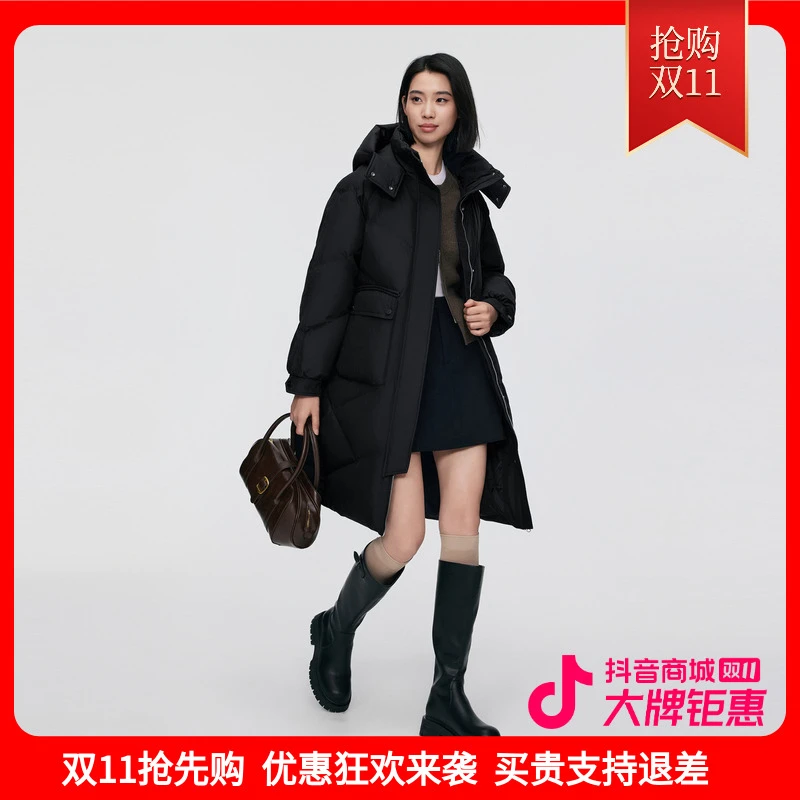 波司登丨冬季新款休闲女中长款通勤连帽宽松保暖外套羽绒服5252