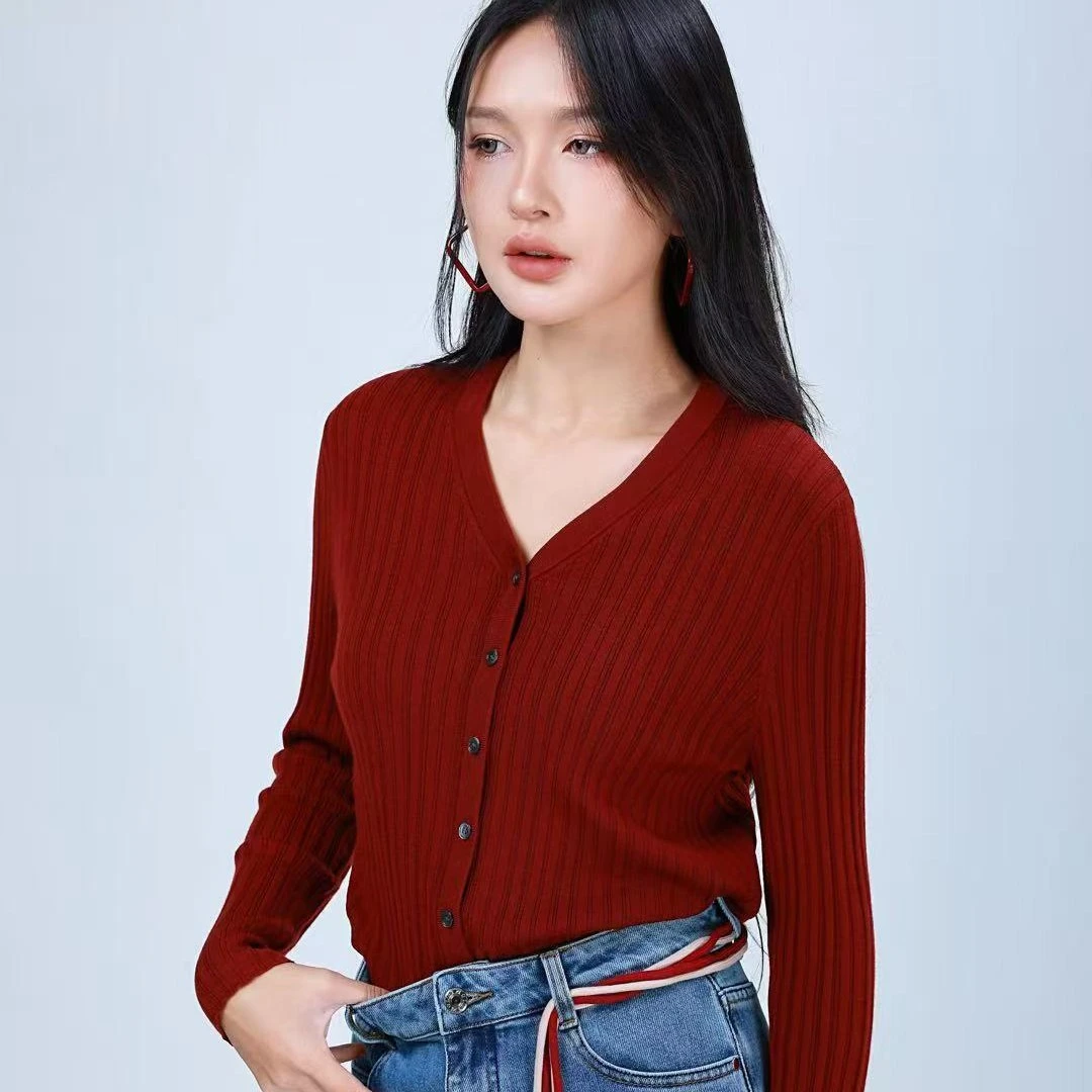 领姿LINGZI百搭长袖针织开衫时尚显瘦711743