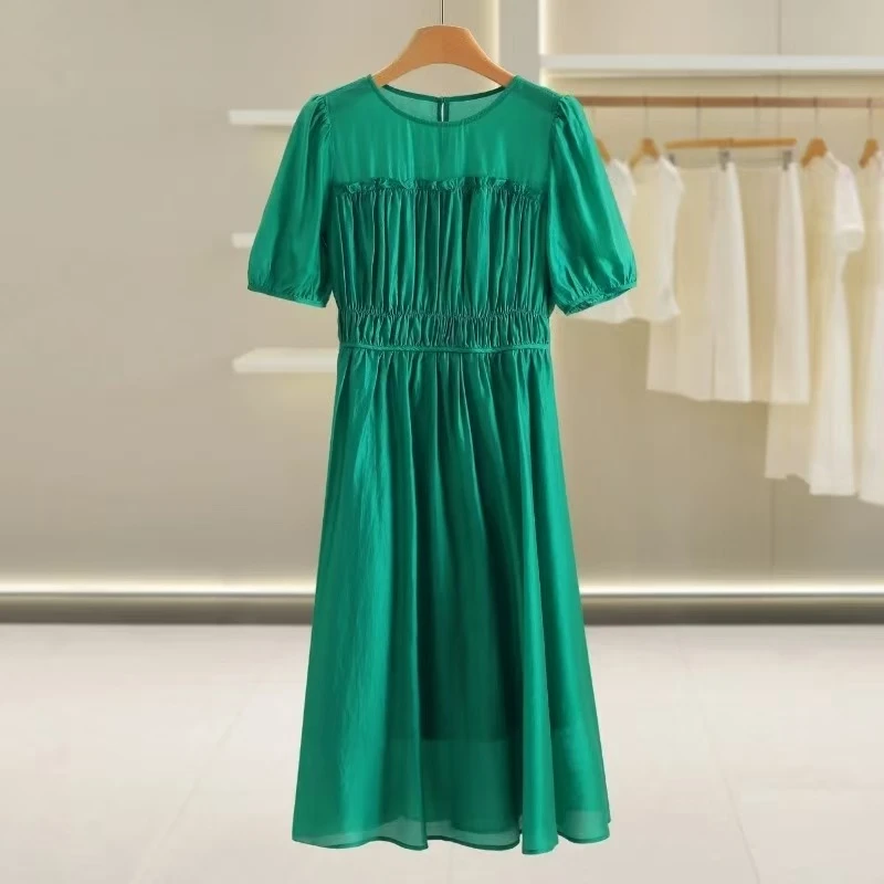 【JX088绿色气质裙】麦多多百搭2025时尚显瘦洋气夏季中长款连衣裙