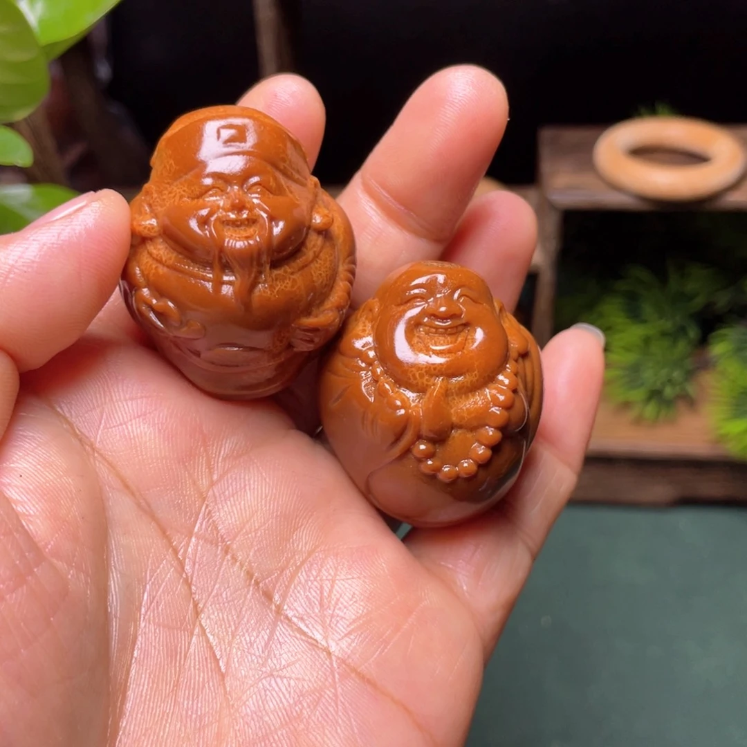 把件橄榄核财迷一对