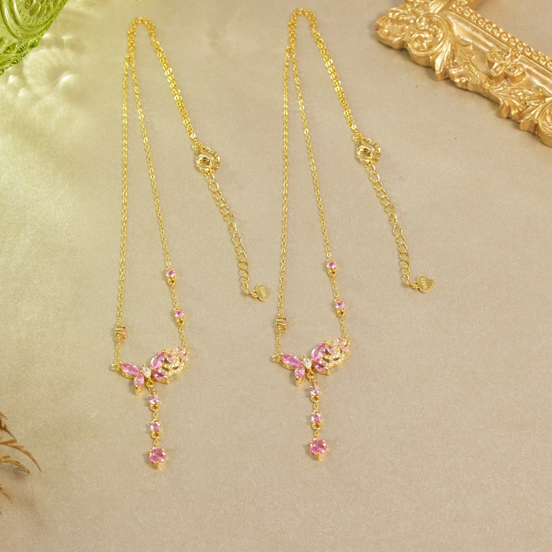 【歪歪】雨蝶*粉蓝宝蝴蝶项链（多样性发一）XB-J6152