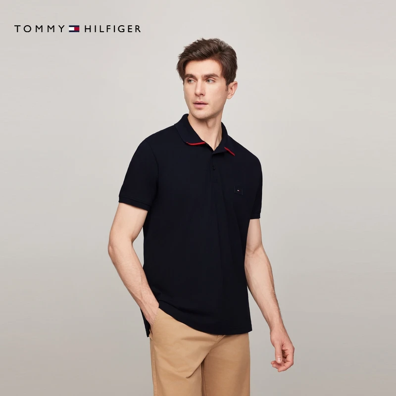 【撞色翻领】Tommy夏季男装纯棉休闲三粒扣贴标短袖T恤POLOJA244