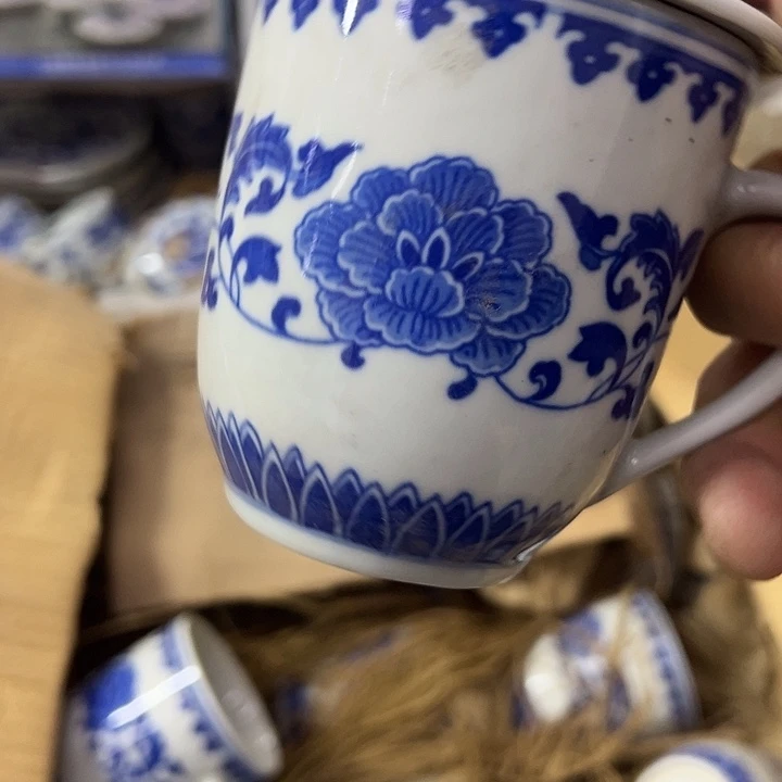 摆件陶景德镇青花芙蓉花办公杯