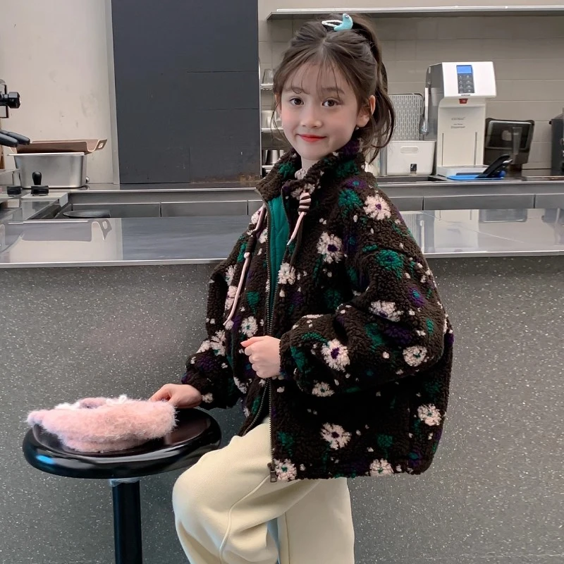 女童外套秋冬装2025新款洋气羊羔绒儿童装夹棉大童女孩冬季毛毛衣