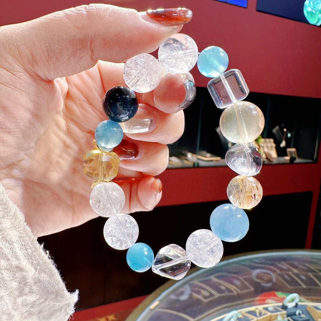 【海纳财安】蓝耀石➕白阿塞➕黄水晶➕白水晶➕黑金超七